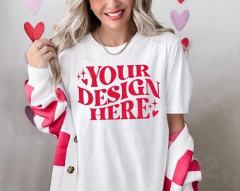 Witte Bella Canvas 3001 mockup, Valentines Bella canvas mockup, valentijnsshirt mockup, trendy mockup, 3001 witte shirt mockup, 3001 mockup