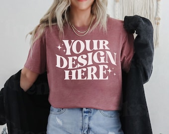 Heather Mauve Bella Canvas 3001 Mockup, 3001 Mockup Heather Mauve, Bella Canvas Mockup, BC3001 Shirt Mockup Trendy, Mauve Shirt 3001 Mockup