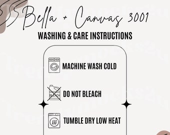 Bella Canvas Care Instructions, Bella Canvas 3001 Chart, Bella Canvas Mockup, Shirt Care Instructions, 3001 Size Chart, Trendy Mockup