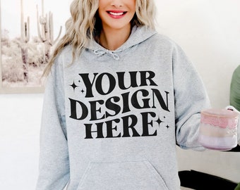 Sport Grey Gildan 18500 Mockup, Gildan 18500 Mockup Sport Grey, G18500 Mockup, Trendy Oversized Hoodie Mockup, 18500 Gildan Hoodie Mockup