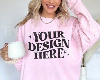 Light Pink Gildan 18000 Mockup, Light Pink Gildan 18000 Mockup, Gildan Mockup, Trendy Mockup, Pink Crewneck Mockup, 18000 Mockup