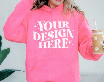 Gildan 18500 Mockup Safety Pink Gildan 18500 Safety Pink Mockup G18500 Mockup Safety Pink Hoodie Mockup Pink Hoodie Mockup Hoodie Mockup