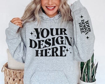 Gildan 18500 Sport Grey Mockup, Gildan 18500 Sleeve Mockup, G18500 Mockup, Sleeve Hoodie Mockup, Trendy Hoodie Mockup, Sport Grey Mockup