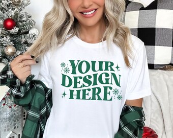 White Bella And Canvas Christmas Mockup, Bella Canvas 3001 Mockup White, 3001 Christmas Mockup, Christmas Mockup, Trendy Mockup, 3001 Mockup