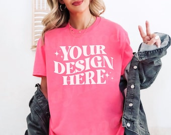 Gildan 5000-model roze veiligheidsshirt, Gildan roze veiligheidsshirt, roze veiligheidsshirt-model, roze 5000-veiligheidsshirtmodel, roze shirt-model