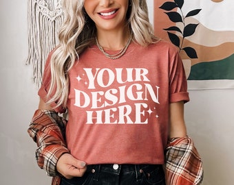 Mockup Bella Canvas 3001 Heather Clay, Mockup Bella Canvas Heather Clay, Mockup koszuli 3001, Mockup 3001, Mockup koszuli Heather Clay BC3001