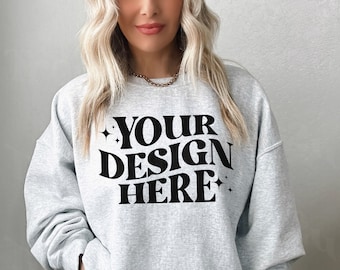 Gildan Ash Sweatshirt Mockup, Gildan 18000 Mockup Ash, Gildan Ash Mockup, Trendy Mockup, Crewneck Mockup, 18000 Ash Mockup, Trendy Mockup