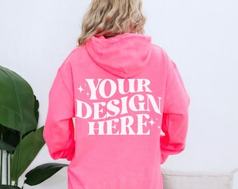 Back Of Gildan 18500 Hoodie Mockup Gildan 18500 Safety Pink Mockup G18500 Mockup Safety Pink Mockup Back Of Hoodie Mockup Hoodie Mockups