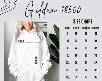 Gildan 18500 Size Chart, Hoodie Size Chart, Gildan Hoodie Size Chart, 18500 Size Chart, Gildan Size Chart, Gildan 18500, Trendy Mockup