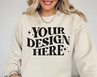 Gildan 18000 Sand Mockup, Gildan 18000 Mockup Sand, 18000 Sand Sweatshirt Mockup, Sand 18000 Mockup, Trendy Mockup, Gildan Sand Mockup