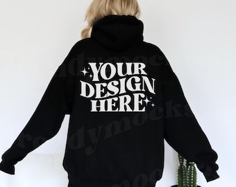 Gildan 18500 Back Mockup Black, Back Of Gildan 18500 Mockup, 18500 Black Mockup Back, Black Hoodie Back Mockup, Trendy Gildan Hoodie Mockup