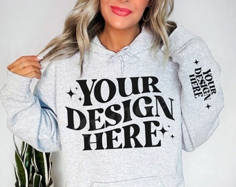 Ash Gildan 18500 Mockup, Gildan Sleeve Mockup, G18500 Sleeve Mockup, Hoodie Model Mockup, Trendy Mockup, Hoodie Mockup, Arm Sleeve Mockup