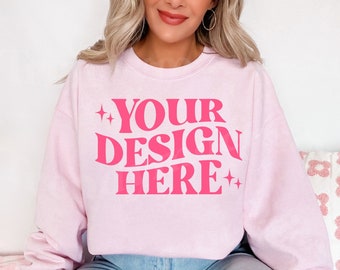 Light Pink Gildan 18000 Mockup, Gildan 18000 Light Pink Mockup  18000 Light Pink Crewneck Mockup, Trendy Mockup, Gildan Sweatshirt Mockup