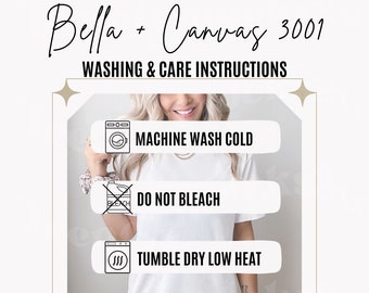 Bella Canvas Care Instructions, Bella Canvas 3001 Chart, Bella Canvas Mockup, Shirt Care Instructions, 3001 Size Chart, Trendy Mockup