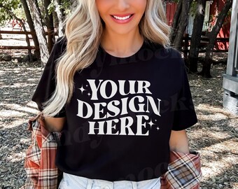 Black Bella Canvas 3001 Mockup, Bella Canvas Outdoor Mockup, 3001 Black Mockup, Trendy Mockup, Oversized Shirt Mockup, Fall Shirt Mockup