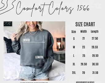 Comfort Colors 1566 Size Chart, 1566 Size Chart, Size Chart Comfort Colors, Comfort Colors Sweatshirt Size Chart, Trendy Mockup