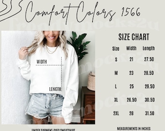 Comfort Colors 1566 Size Chart, 1566 Size Chart, Size Chart Comfort Colors, Comfort Colors Sweatshirt Size Chart, Trendy Mockup, Trendy Mock