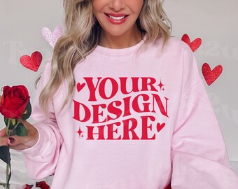 Light Pink Gildan 18000 Mockup, Valentines Day Sweatshirt Mockup, Gildan 18000 Light Pink Mockup, Valentines Day 18000 Mockup, Trendy Mockup