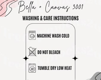 Bella Canvas Care Instructions, Bella Canvas 3001 Chart, Bella Canvas Mockup, Shirt Care Instructions, 3001 Size Chart, Trendy Mockup