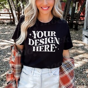 Black Bella Canvas 3001 Mockup, Bella Canvas Outdoor Mockup, 3001 Black Mockup, Trendy Mockup, Oversized Shirt Mockup, Fall Shirt Mockup