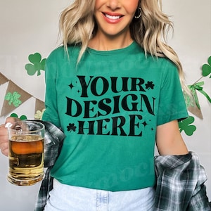 Bella Canvas 3001 Kelly Green Mockup, St Patrick&#39;s Day Shirt Mockup, 3001 Kelly Shirt Mockup, Green Shirt Model Mockup, St Patrick&#39;s Mockup