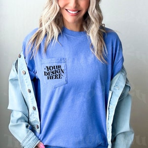 Flo Blue Comfort Colors 6030 Mockup Comfort Colors Pocket - Etsy