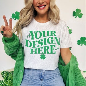 Ash Bella Canvas 3001 Mockup, St Patrick's Day Ash Shirt Mockup, 3001 Ash Shirt Mockup, 3001 Shirt Mockup, St Patrick's Grey Shirt Mockup