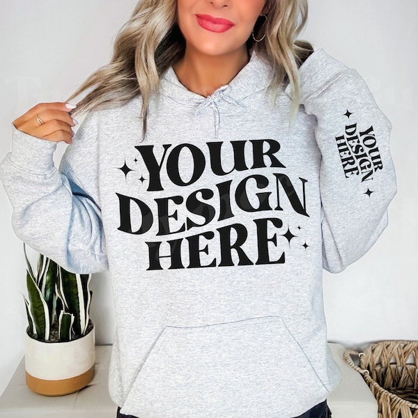 Ash Gildan 18500 Mockup, Gildan Sleeve Mockup, G18500 Sleeve Mockup, Hoodie Model Mockup, Trendy Mockup, Hoodie Mockup, Arm Sleeve Mockup