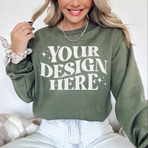 Military Green Gildan 18000 Crewneck Mockup, Gildan 18000 Mockup, 18000 Military Green Sweatshirt Mockup, 18000 Mockup, Trendy Mockup