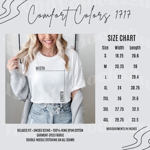 Comfort Colors 1717 Size Chart, Comfort Colors 1717 White Size Chart, Comfort Colors Size Chart, C1717 Size Chart, Comfort Colors Shirt