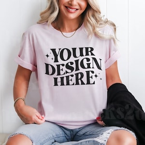 Bella Canvas 3001 Soft Pink Mockup, 3001 Mockup, Bella Canvas 3001 Mockup Soft Pink, Trendy Mockup, Lifestyle Tee Mockup, Pink Shirt Mockup