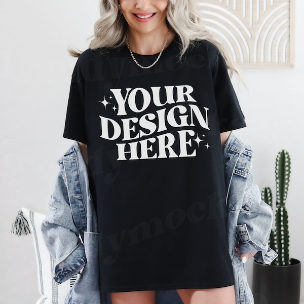 Gildan 5000 Shirt Mockup Black, 5000 Model Mockup, 5000 Black Shirt Mockup, Black TShirt Model Mockup, Trendy 5000 Mockup, G5000 Mockup