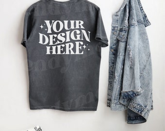 Back Of Comfort Colors 1717 Mockup Pepper Shirt Mockup Comfort Colors C1717 Mockup Pepper TShirt Mockup Flat Lay Trendy 1717 Pepper Mockup