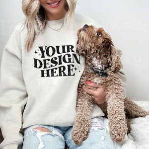 Sand Gildan 18000 Mockup, Dog Shirt Mockup, Mockup With Dogs, Pet Shirt Mock Up, Gildan 18000 Mockup Sand, 18000 Sand Mockup, Pet Mockup