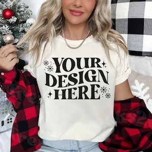 Natural Bella And Canvas Christmas Mockup, Bella Canvas 3001 Mockup Natural, 3001 Christmas Mockup, Christmas Mockup, Trendy Mockup