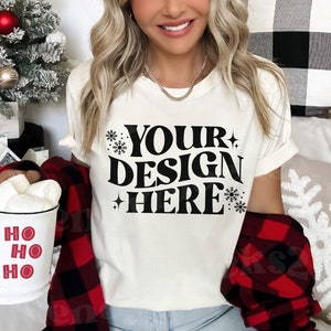 Bella Canvas Christmas Mockup, Bella Canvas 3001 Mockup Natural, 3001 Christmas Mockup, Christmas Mockup, Trendy Mockup, 3001 Natural Mockup