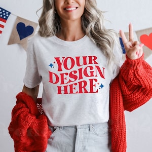 Ash Bella Canvas 3001 Mockup, Fourth Of July Shirt Mockup, 4th Of July Mockup, 3001 Ash Mockup, Holiday TShirt Mockup, Trendy Mockup Ash