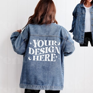 MWW Denim Jacket Mockup, Printify Women&#39;s Denim Jacket Mockup, Women&#39;s Trendy Denim Jacket, Jean Jacket Mockup, MWW Blue Denim Jacket Mockup
