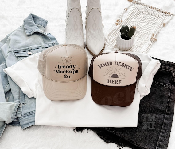 Otto Trucker Mesh Hats Mockup, Otto Brown Tan Trucker Hat Mockup, Otto Foam Mesh Hat Mockup, Khaki Otto Mockup, Cowgirl Trucker Hat Mockups