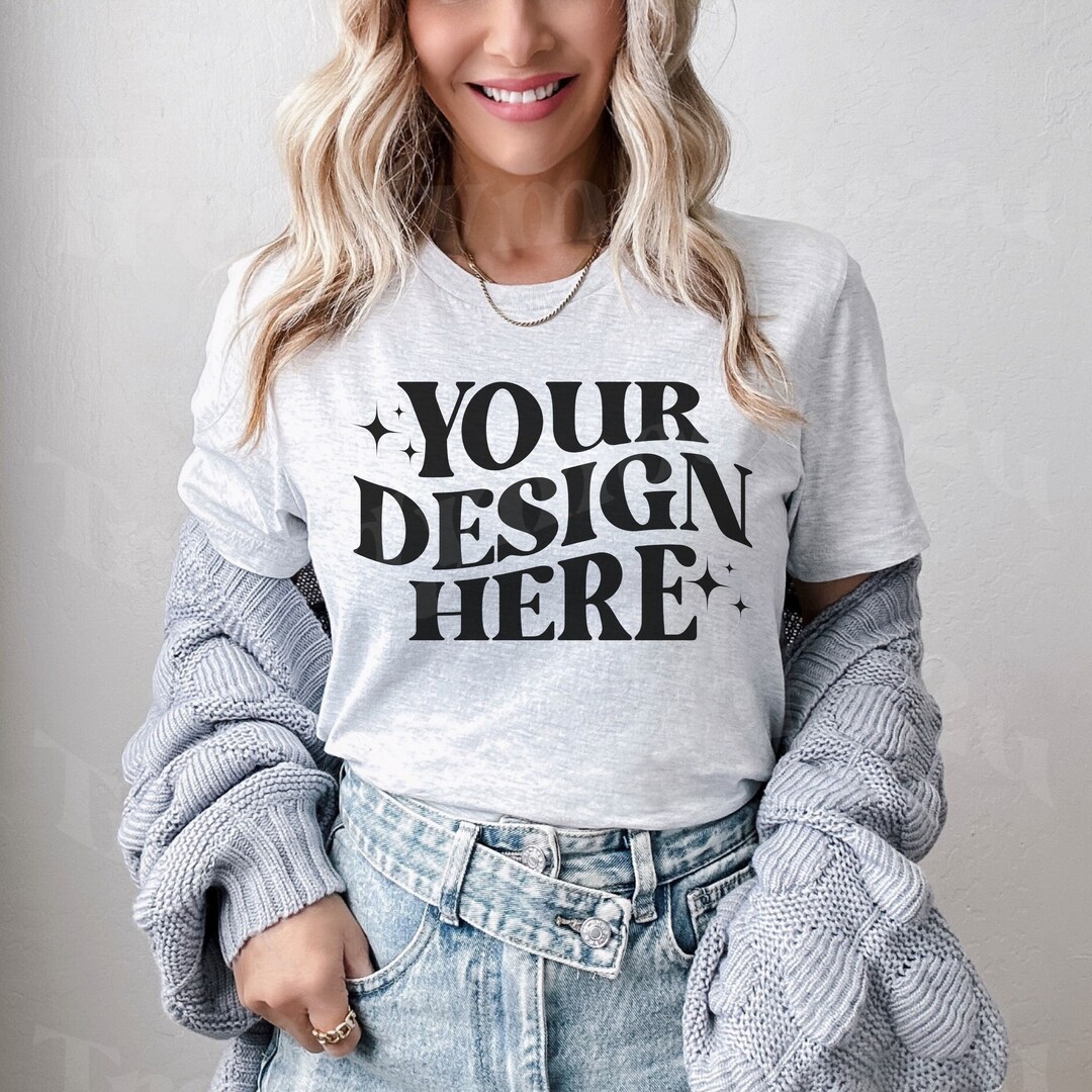 Bella Canvas 3001 Mockup Ash, Your Design Here, Bella Canvas Mockup Ash ...