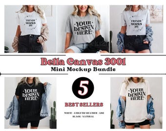 Bella Canvas 3001 Mini Mockup Bundle, BC3001 Mockup Bundle, BC3001 Ash Mockup, BC3001 Natural Mockup, Trendy BC3001 TShirt Mockup Bundles