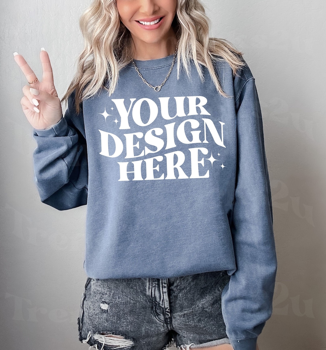 Blue Jean Comfort Colors 1566 Mockup, 1566 Sweatshirt Mockup, Comfort