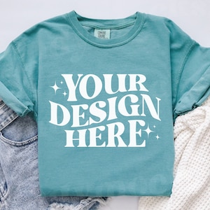 Seafoam Comfort Colors C1717 Mockup C1717 Flat Lay Mockup Seafoam Shirt Mockup C1717 TShirt Mockup Seafoam C1717 Mockup Flat Lay Mockup
