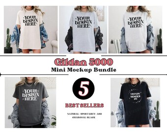 Gildan 5000 Mini Mockup Bundle, G5000 Oversized Shirt Mockup Bundle, Gildan 5000 Ash Mockup, Gildan 5000 Bundle, Trendy Gildan 5000 Mockup