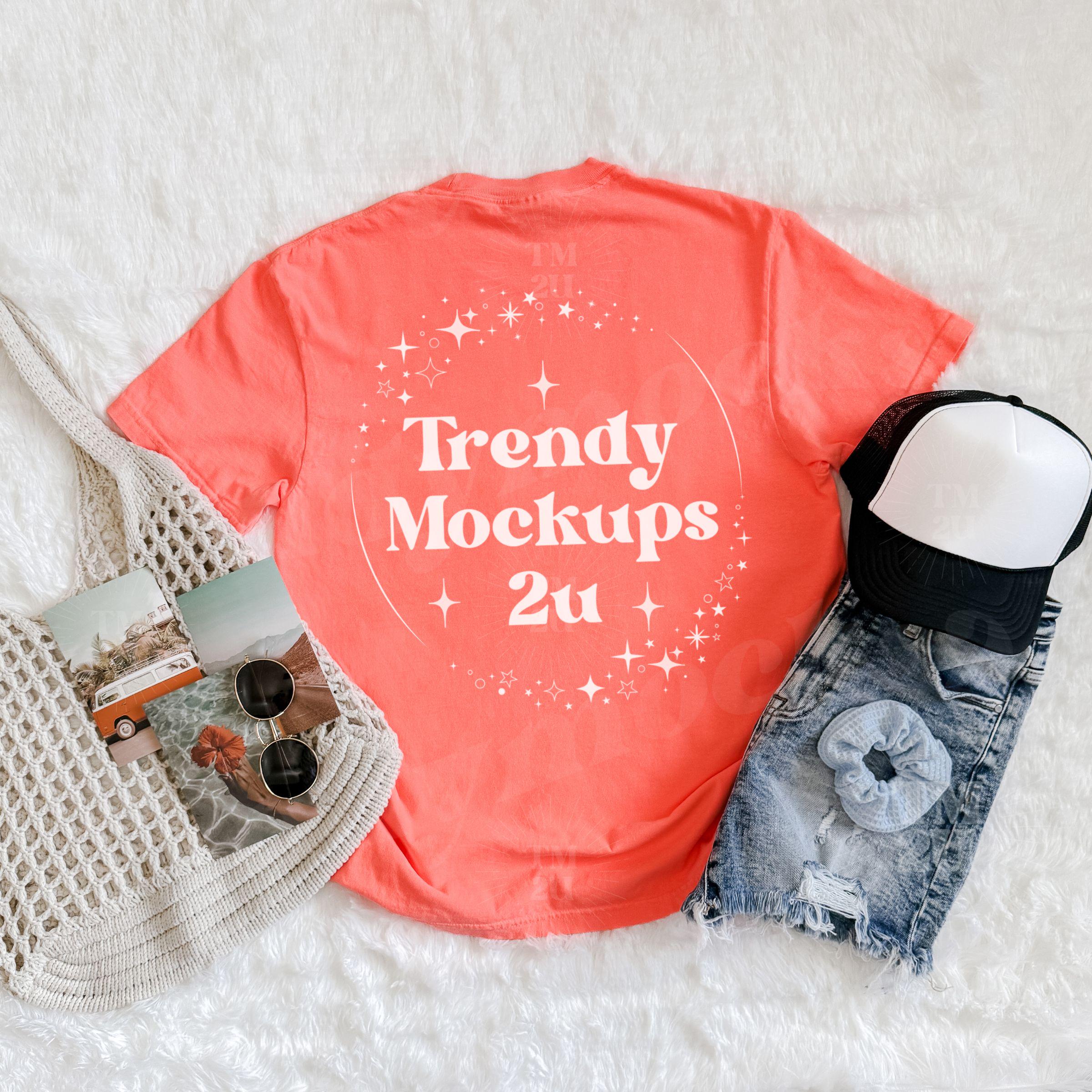 Back of Neon Red Orange Comfort Colors C1717 Mockup, Back of Shirt