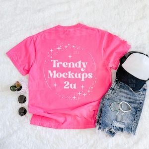 Back Of Neon Pink Comfort Colors C1717 Mockup, Back Of CC1717 Shirt Mockup, Pink Shirt Mockup, Back Of Shirt Mockup, Oversized Shirt Mockup