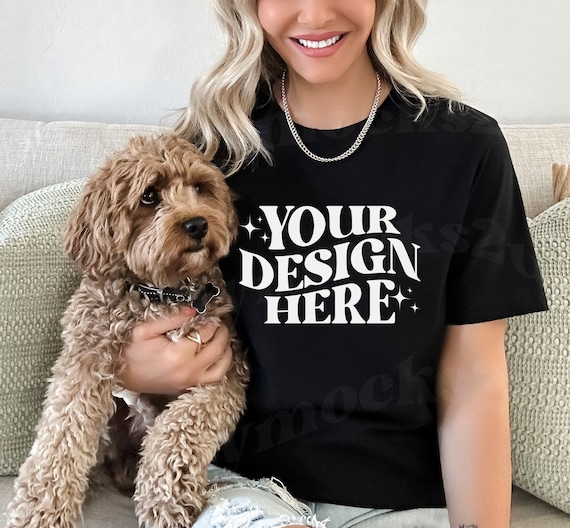 Bella Canvas 3001 Mockup Black, Dog Shirt Mockup, Mockup With Dog, Pet Shirt Mockup, 3001 Black Mockup, Bella Canvas Mockup, Pet Mockup