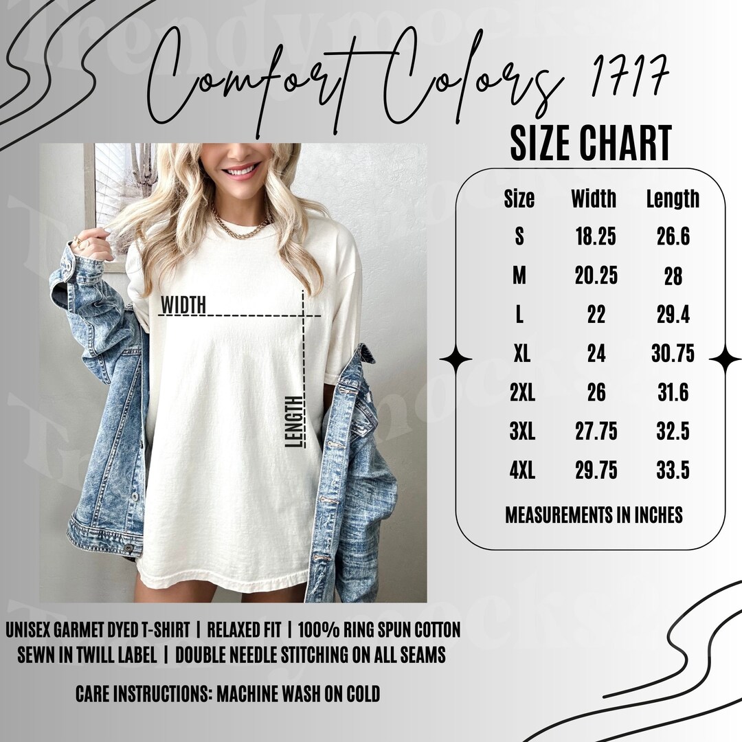 Comfort Colors 1717 Size Chart, Comfort Colors 1717 Ivory Size Chart ...