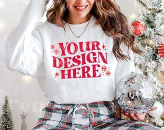 Gildan 18000 White Mockup, Christmas Gildan White Mockup, Christmas Sweatshirt Mockup, White Gildan 18000 Mockup, Sweatshirt Holiday Mockup