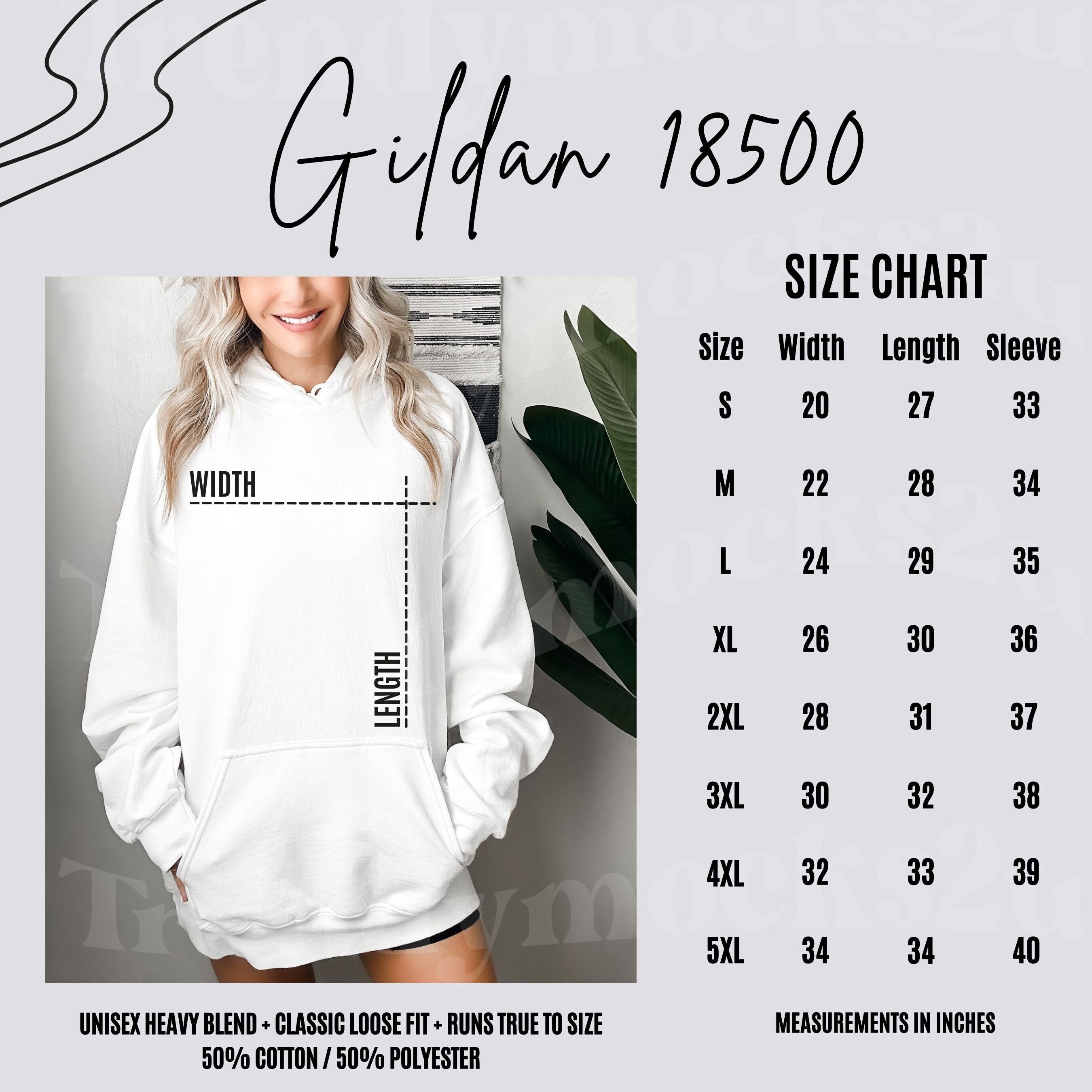 Gildan 18500 Size Chart, Hoodie Size Chart, Gildan Hoodie Size